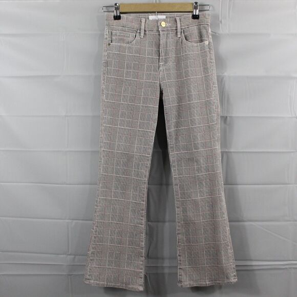 Frame Jeans Womens 24 Denim High Rise Crop Mini Boot Cut Washed Plaid Pant - Picture 1 of 14